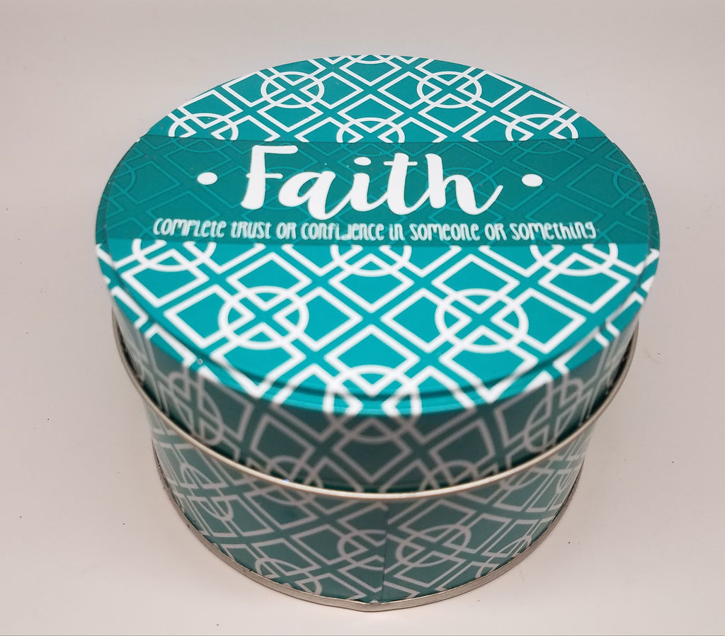 Faith  Blessings Crystal Candle In Printed Tin