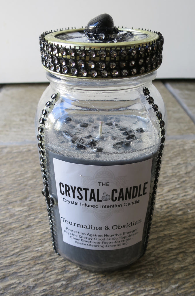 The Crystal Candle -Tourmaline & Obsidian Premium
